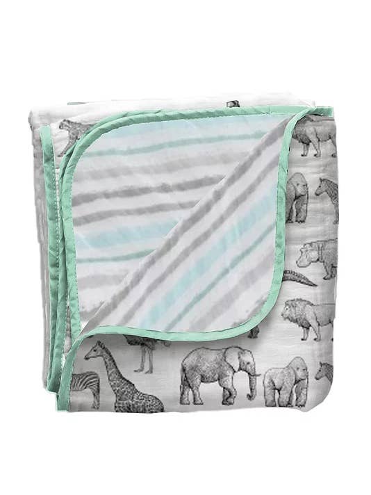 Bear's Little Fish - Wholesale Bedding Blanket - Kids & Baby - Thick Bamboo Muslin Blanket (4 layers, light quilt) Safari