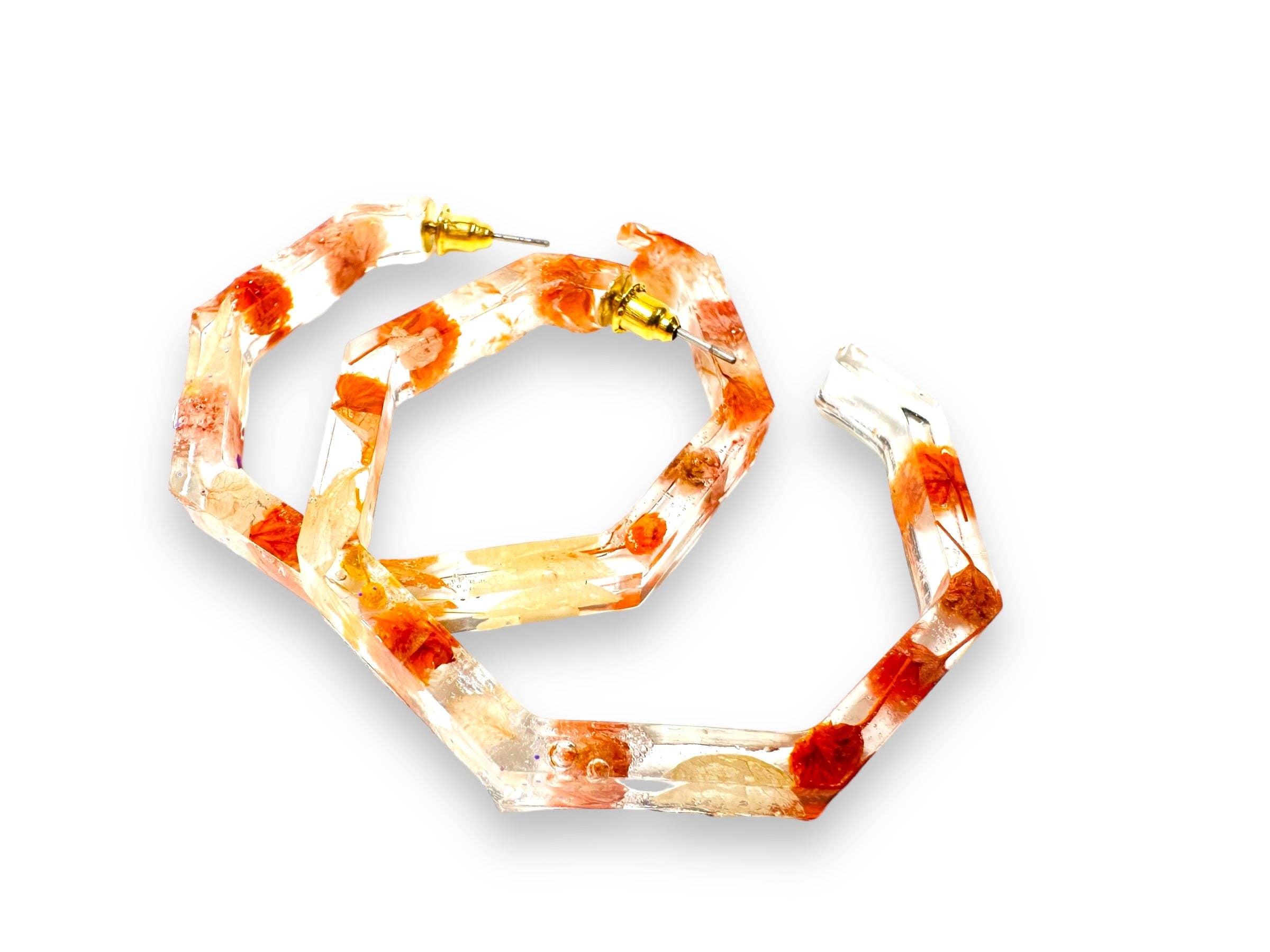 Janine’s Jewelry Design - Wholesale Hangende/ronde oorbellen - Oorbellen met geperste bloemen/echte bloemen/harsbloem6