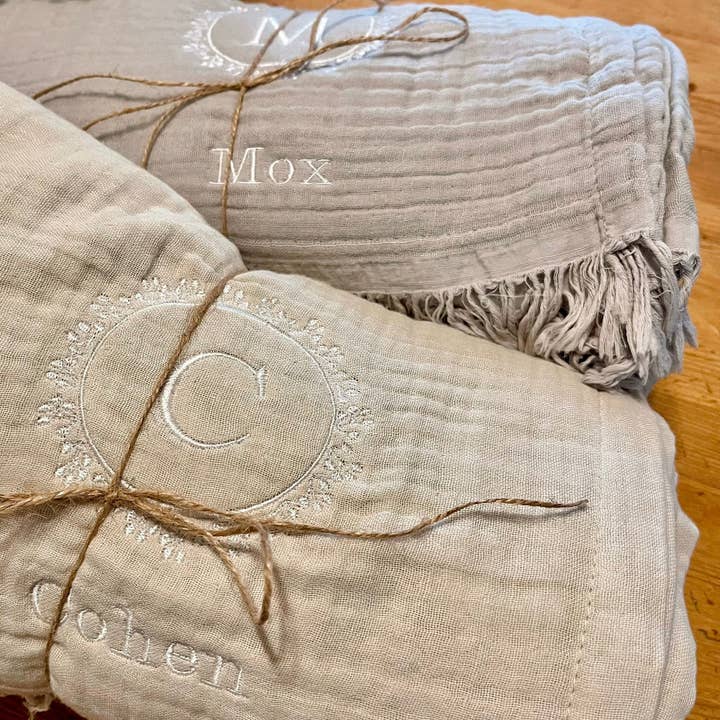 Personalized Embroidered Muslin Throw Blanket and other Purchase Wholesale embroidered blankets. Free Returns & Net 60 Terms on Faire trending on Faire.