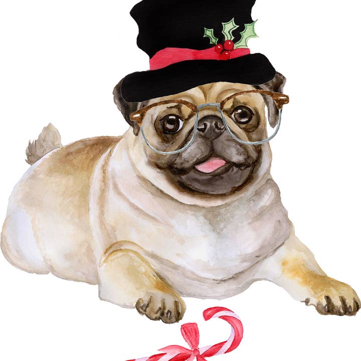 Essuie-main en coton blanc Holiday/Pooch with Candy Cane pour la vente par Ox Bow Decor