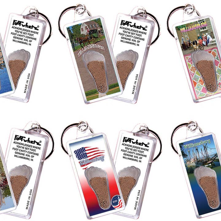 Williamsburg, VA FootWhere® Souvenir Key Chain. 72 pieces/6 assorted styles. for wholesale by FootWhere- USA Group, Inc.