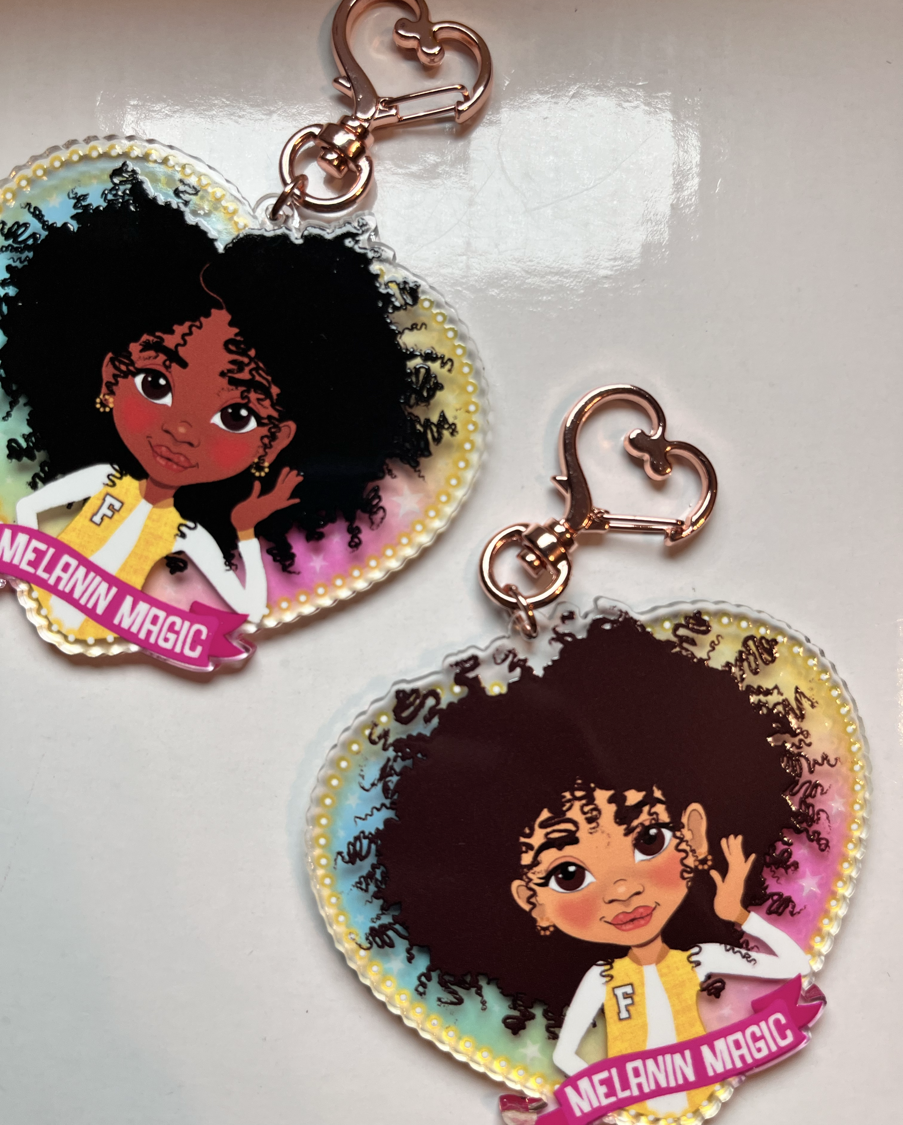 Fefus Designs - Wholesale Keychain - Kids - Melanin Magic Afro Mixed Race Girl Keyring/ Bag Charm by Fefus Designs1