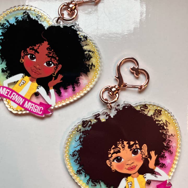 Fefus Designs - Venta al por mayor Llavero - Niños - Magia de Melanina Llavero/Colgante de Bolso para Chica de Raza Mixta Afro por Fefus Designs1
