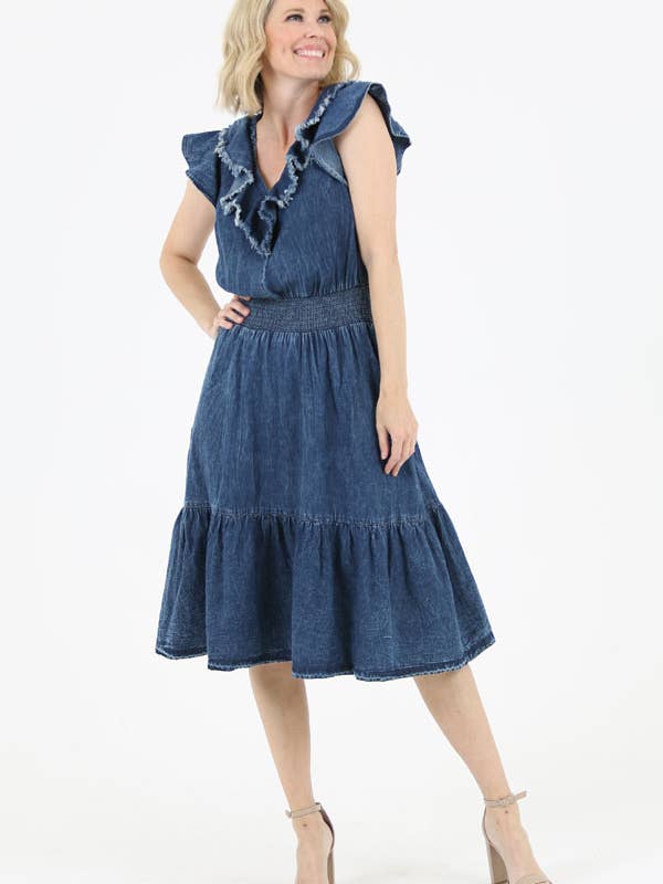 Vestido Casual Ruffle Front Acid Wash E1S14-ASIS DRESS por atacado de Nostalgia