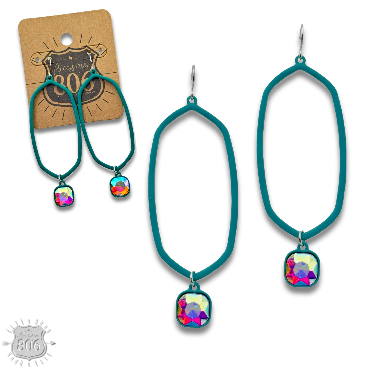 Pink Panache Brands - Wholesale Dangle Earrings - Open hexagon earring with rhinestone drop last call0