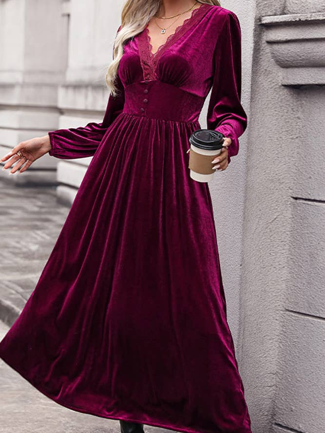 Wine Red Crochet Velvet Dress BFZY745 for wholesale by UNISHE