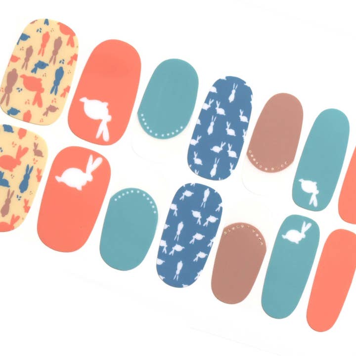 Pastel Spring Easter Nail Wraps / Anime Rabbit Bunny Nail Polish Strips Women / Solid Color Girl Overlay Nail Sticker / Cute Kids Nail Wrap for wholesale by ClebleNails