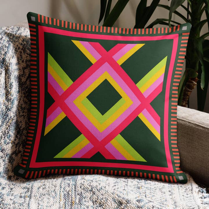 Beatrix. Cuscino astratto geometrico massimalista, 45,7 x 45,7 cm per la vendita all'ingrosso da parte di Pop Shop Universe