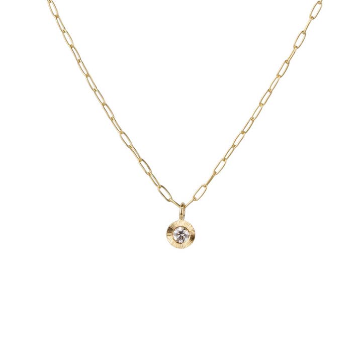 Aurora Drop Pendant with Diamond on Paperclip Chain in Yellow Gold for wholesale by Corey Egan