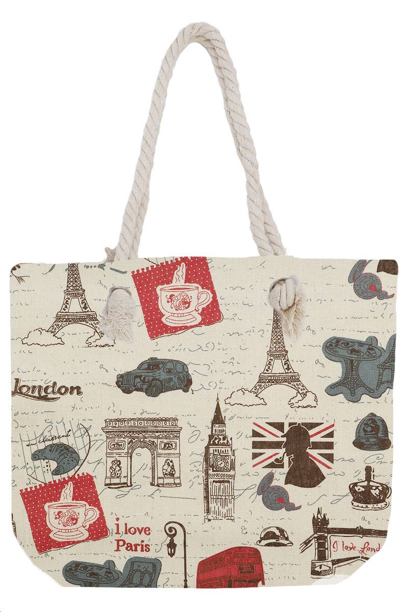 Cap Zone - Wholesale Draagtas - Dames - Paris Frankrijk Tapestry Strandtas met Iconische Landmarks6