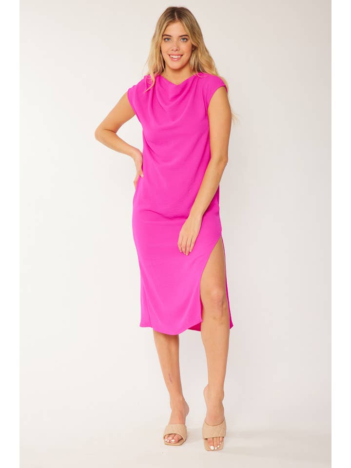 FSL Apparel - Wholesale Dress - Women's - SD4359 - CAP SLEEVE SOLID MIDI DRESS WITH SIDE SLIT