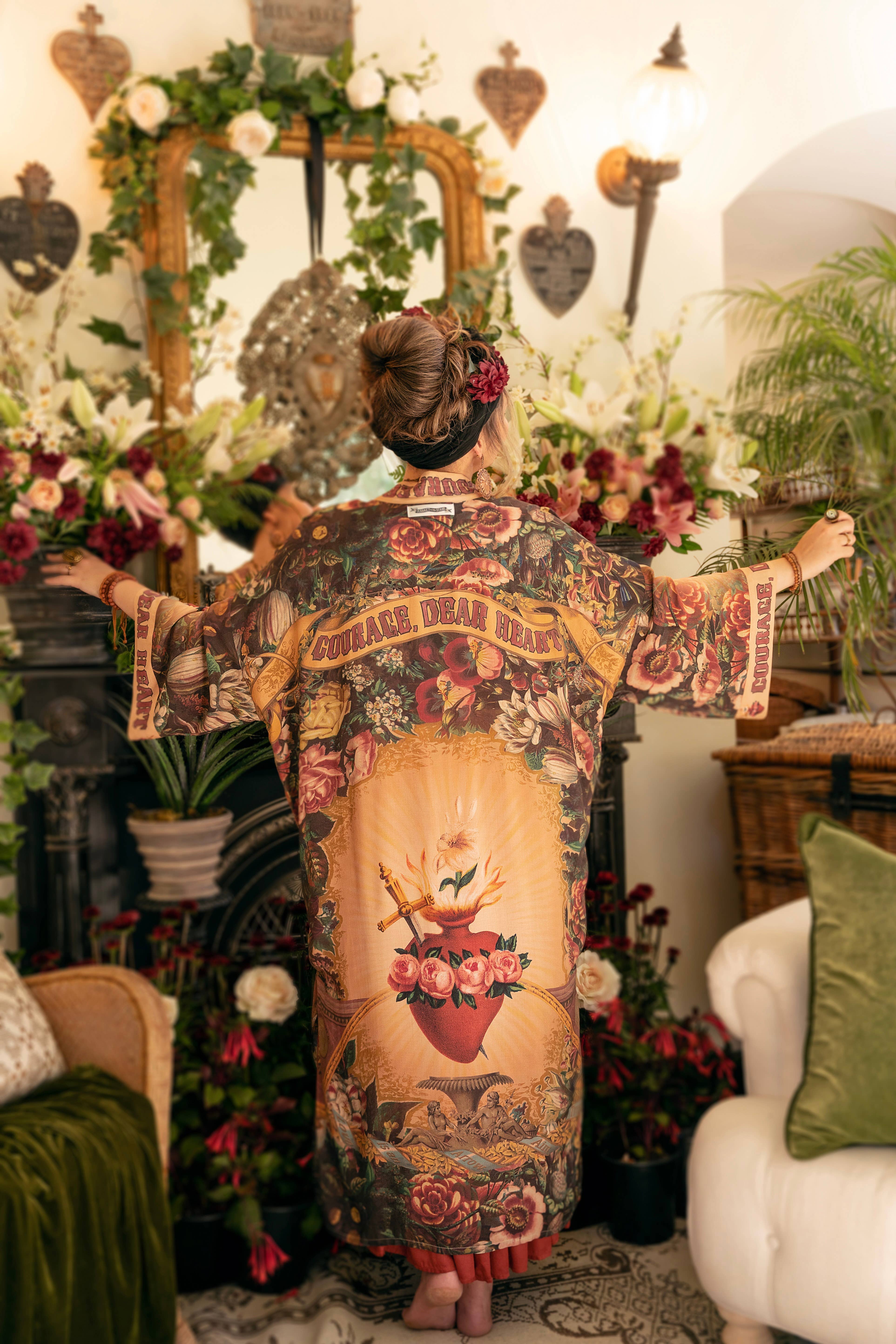 Market of Stars (USA) - Wholesale Kimono - Women's - Courage Dear Heart Opera Duster Kimono Robe w/ Sacred Heart
