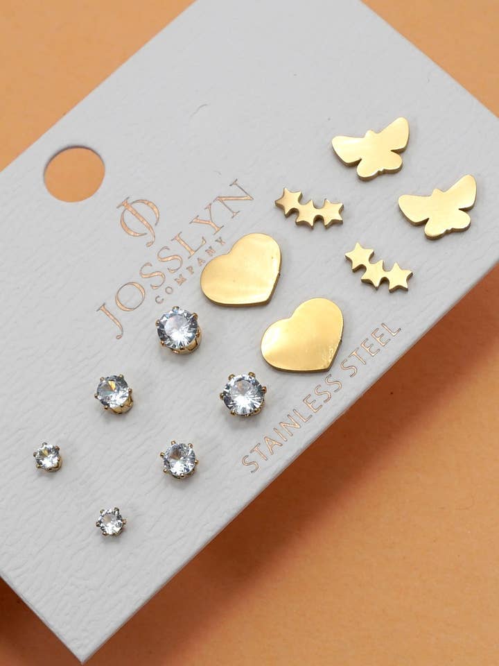 18K STAINLESS STEEL WATERPROOF TARNISH FREE 6 PAIR | 40E455 for wholesale by JOSSLYN by wall to wall