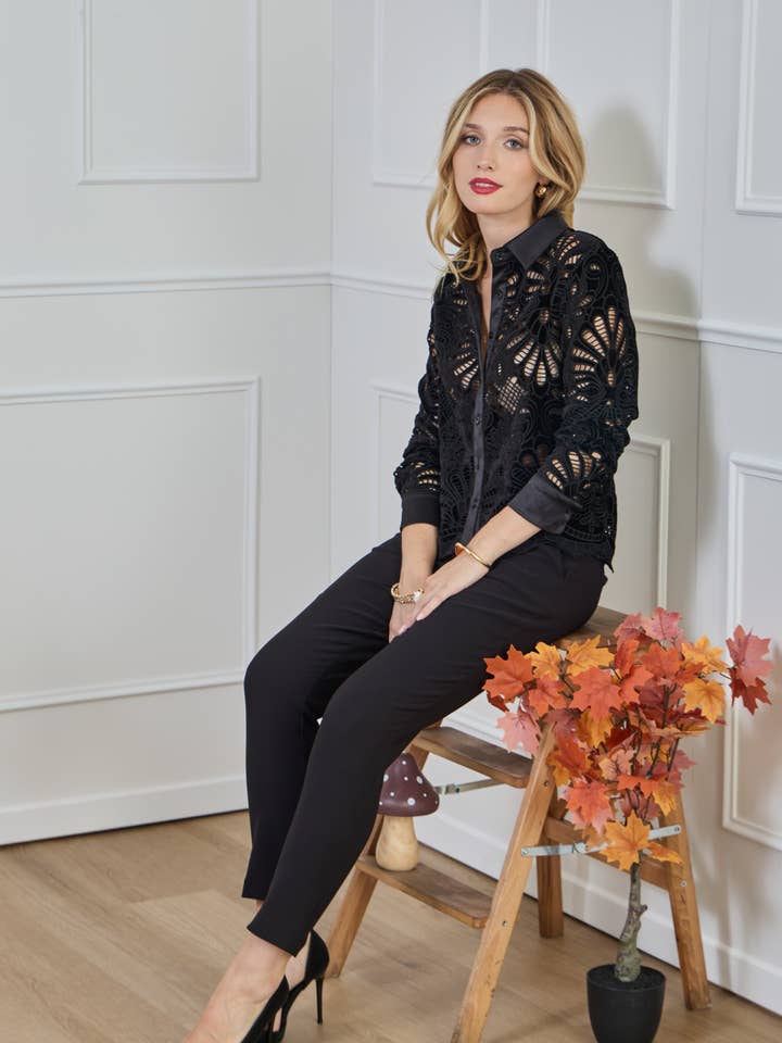 LULUMARY - Wholesale Button Down Shirt - Women's - Lace shirt CH37115