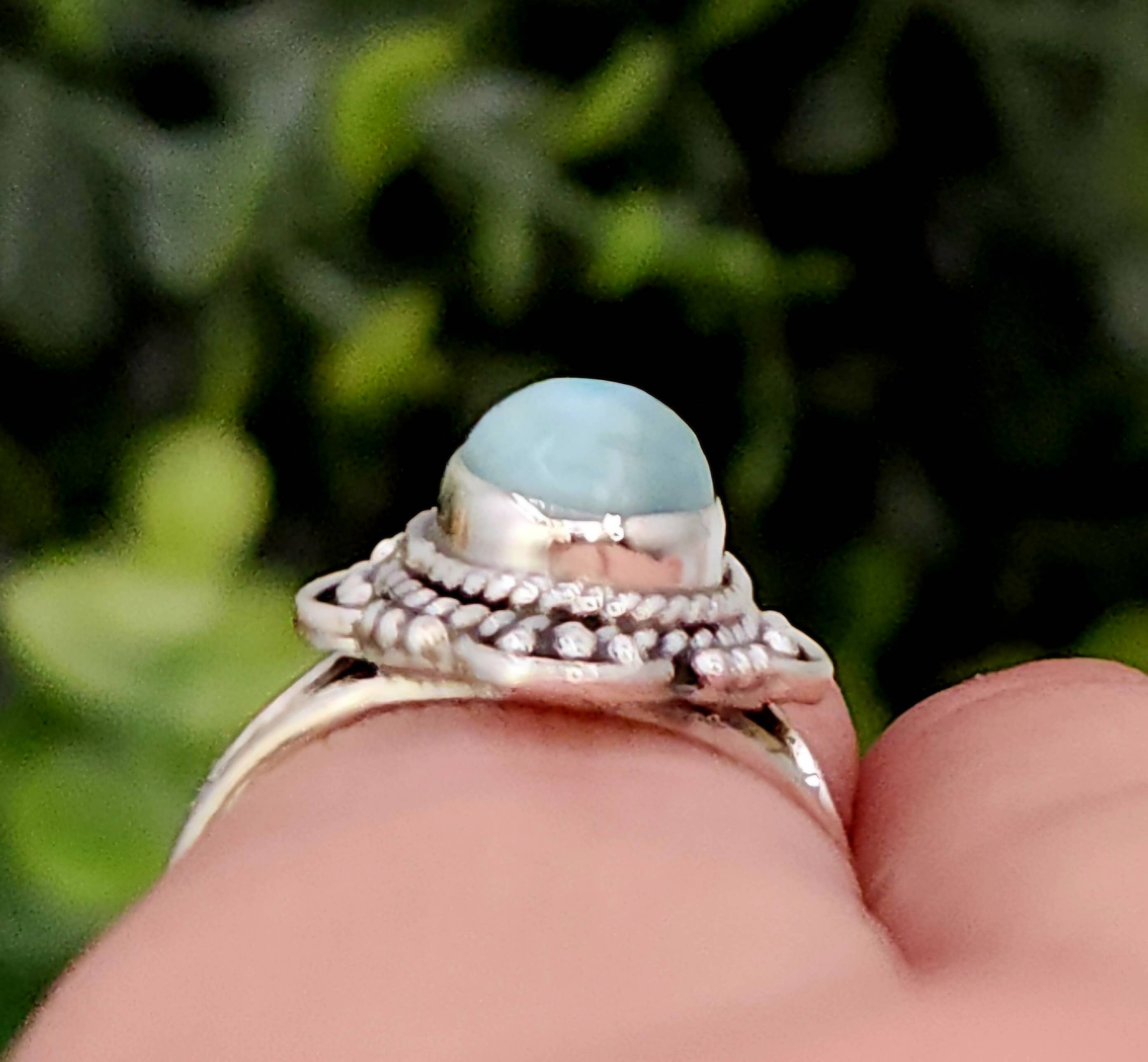 Meraki Gemstones - Venta al por mayor Anillos grandes/de cóctel - Anillo de plata de ley (925) con gema semipreciosa de larimar.6