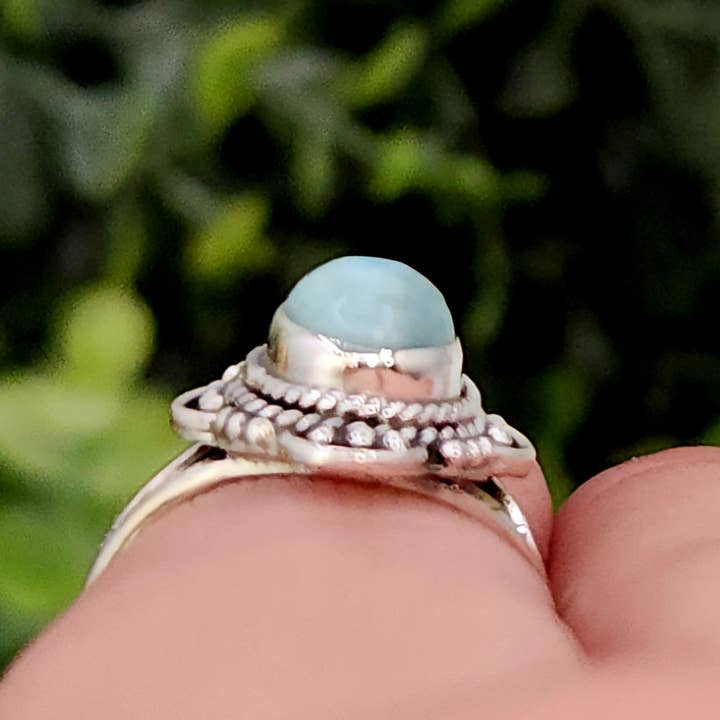 Meraki Gemstones - Venta al por mayor Anillos grandes/de cóctel - Anillo de plata de ley (925) con gema semipreciosa de larimar.6