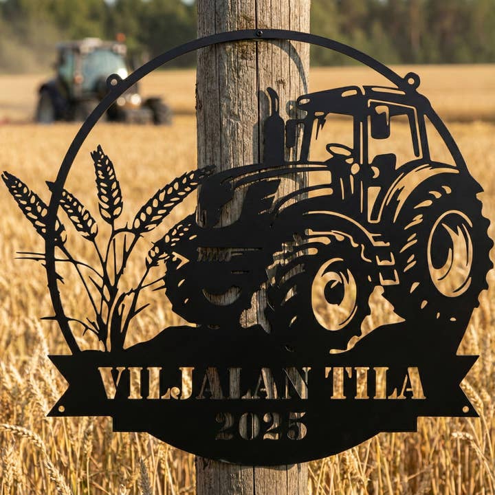 Placa de Metal Campo de Trigo & Trator por atacado de Teraskyltit.fi