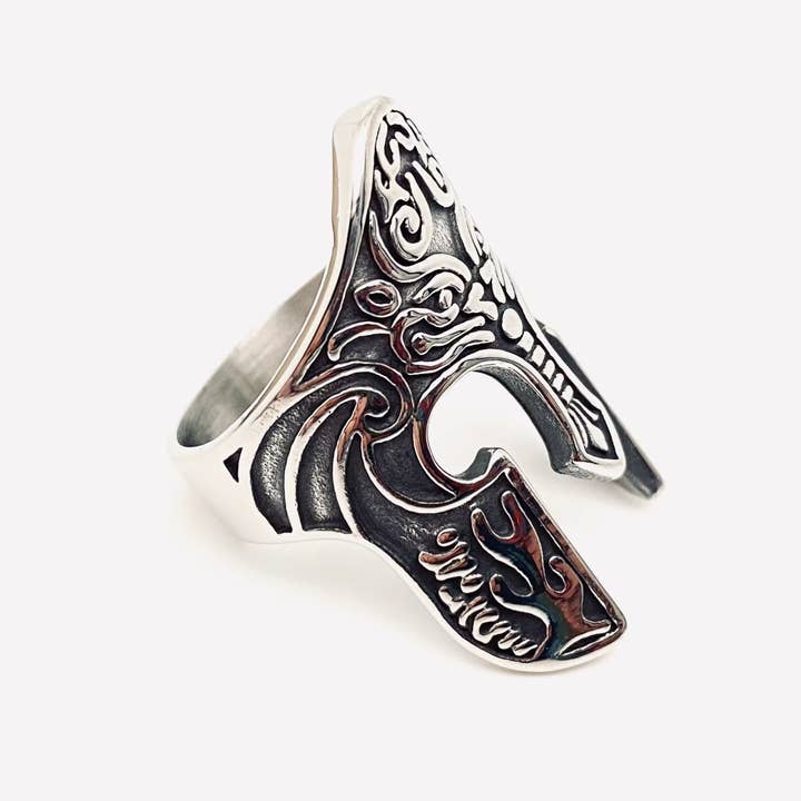 Mio Queena - Wholesale Cocktail/Statement Ring - Spartan Mask Stainless Steel Men's Ring Men's Jewelry