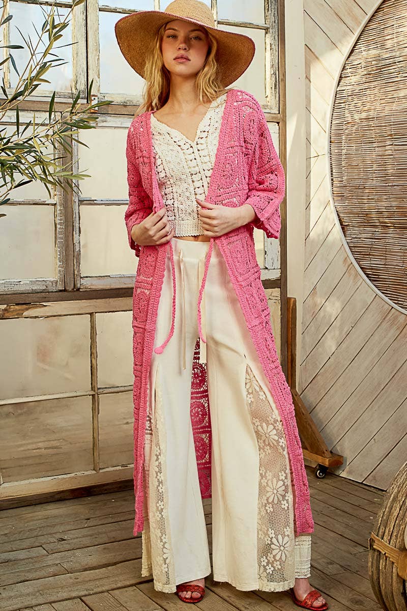 Pol Clothing - Wholesale Cardigan - Women's - Long Sleeve Crochet Open Long Cardigan2