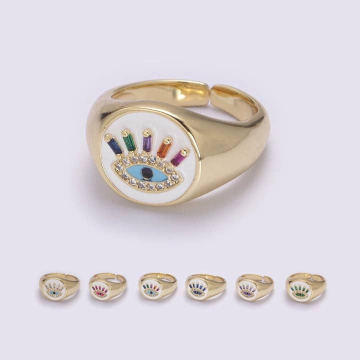 Aim Eternal - Wholesale Multi-Stone Ring - White Dome Evil Eye Ring, Protection Ring, Cubic Zirconia Eye Ring Amulet Boho Statement Jewelry U-201 ~ U-2069