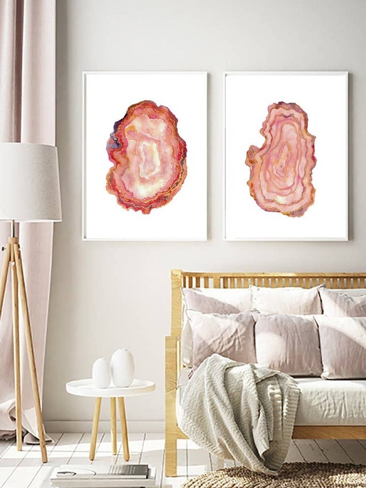 Set di 2 cristalli di gemme di geode con fetta di agata stampa ad acquerello per la vendita all'ingrosso da parte di Goodfairyart