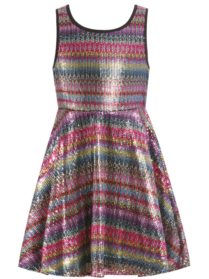 FIT AND FLARE RAINBOW SEQUINS DRESS for wholesale by Hannah Banana , Baby Sara