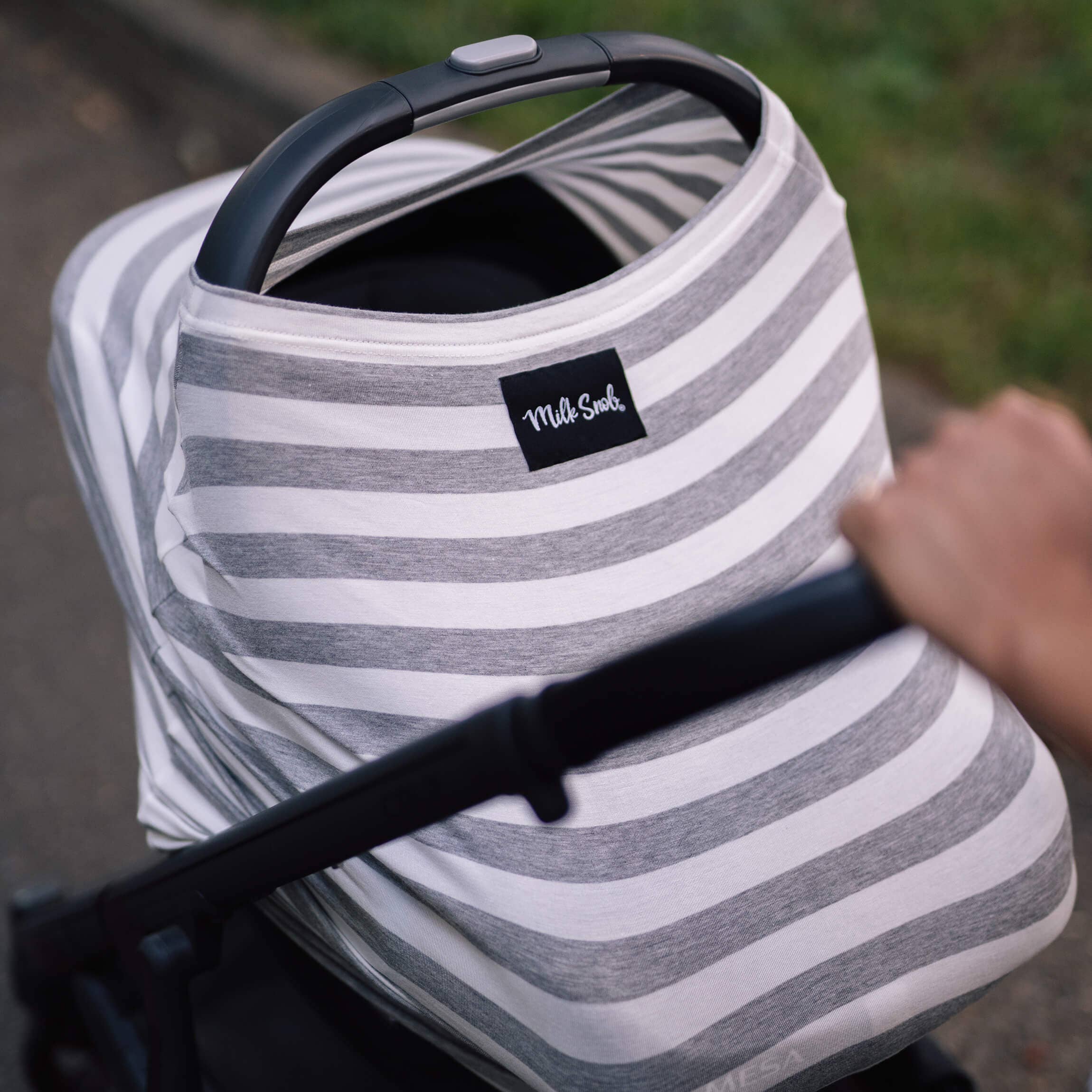 Milk Snob - Wholesale Car Seat Cover - Kids & Baby - Original 5-in-1 Multifunctional Cover Cream & Grey Stripe2