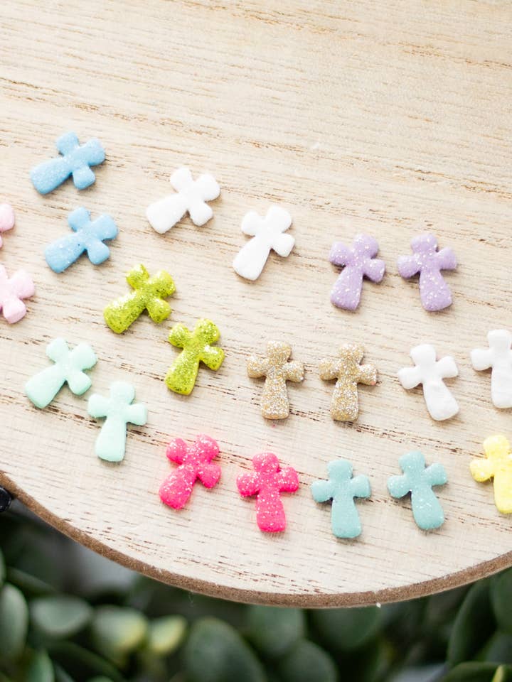 Sparkle cross studs for wholesale by EJ Clay Co