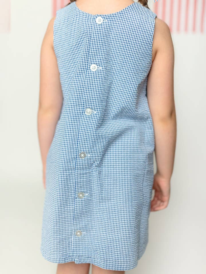 Posh Pickle - Wholesale Dress - Kids - God Bless the USA Seersucker Check Embroidered Kick Pleat Dress