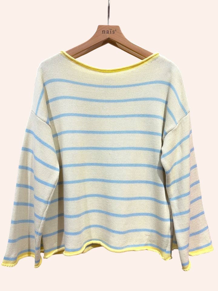 Camisola com decote redondo às riscas 100% algodão por atacado de NAÏS PARIS