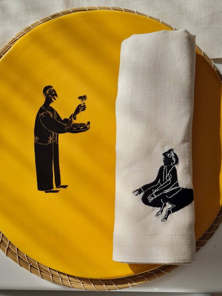 Set med 6 bordservetter i broderat linne - MEDINA för wholesale av LA FIBRE ARTISANALE