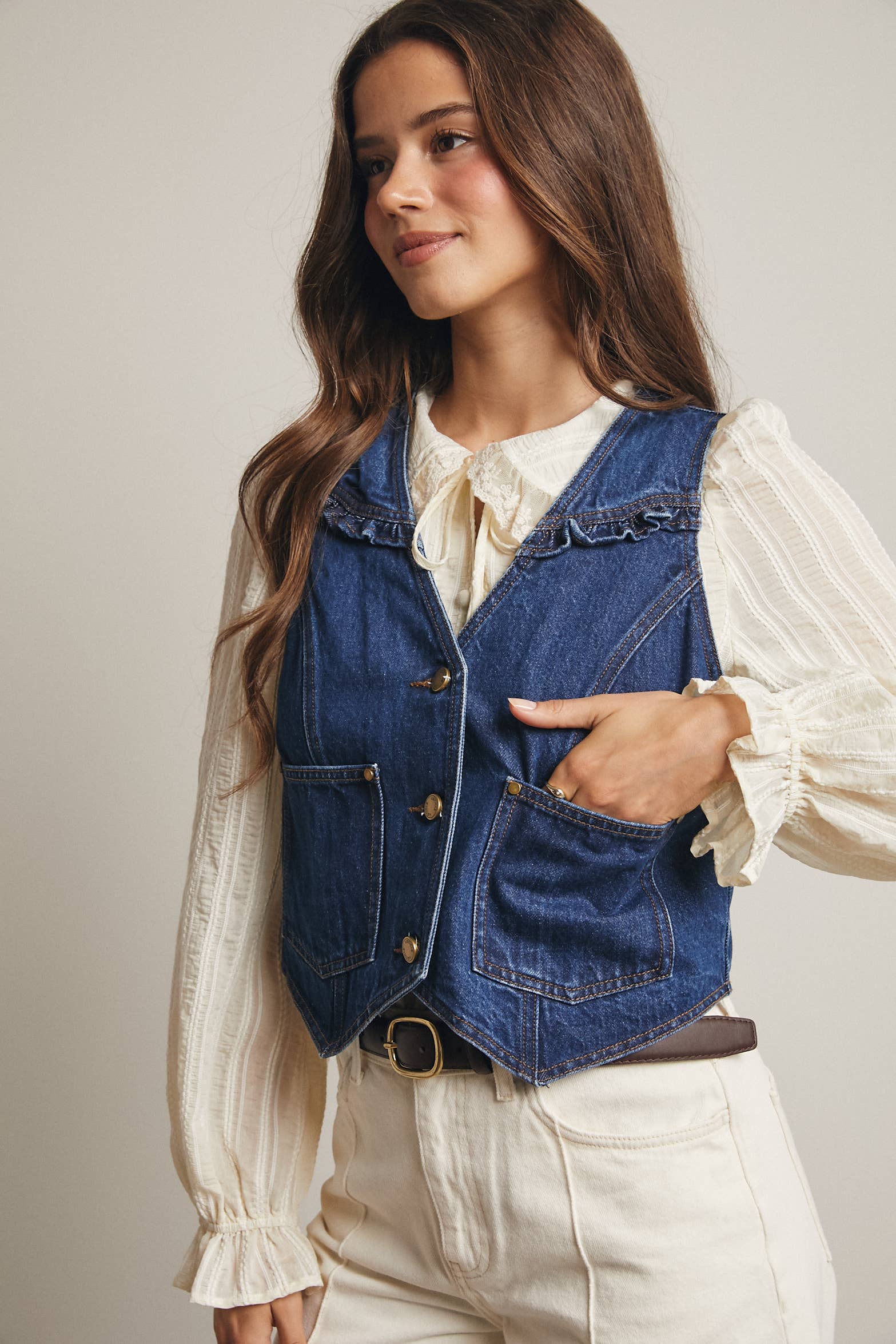 Brume bleue Gilet en Jean à Volants FVT0002 en vente sur Faire5