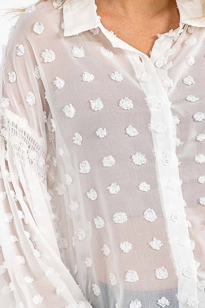 ROUSSEAU - Vente Chemise à col boutonné – femme - CHEMISIER À MANCHES LONGUES AVEC BOUTONS ET DÉTAILS À POIS SUISSES7