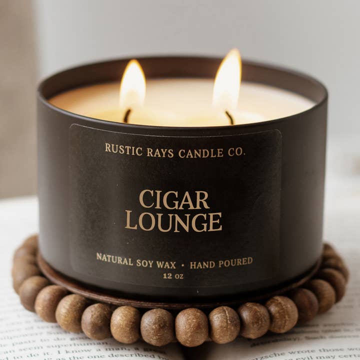 Cigar Lounge 12 oz Soy Candle - Home Decor & Fathers Day for wholesale by Rustic Rays Candle Co.