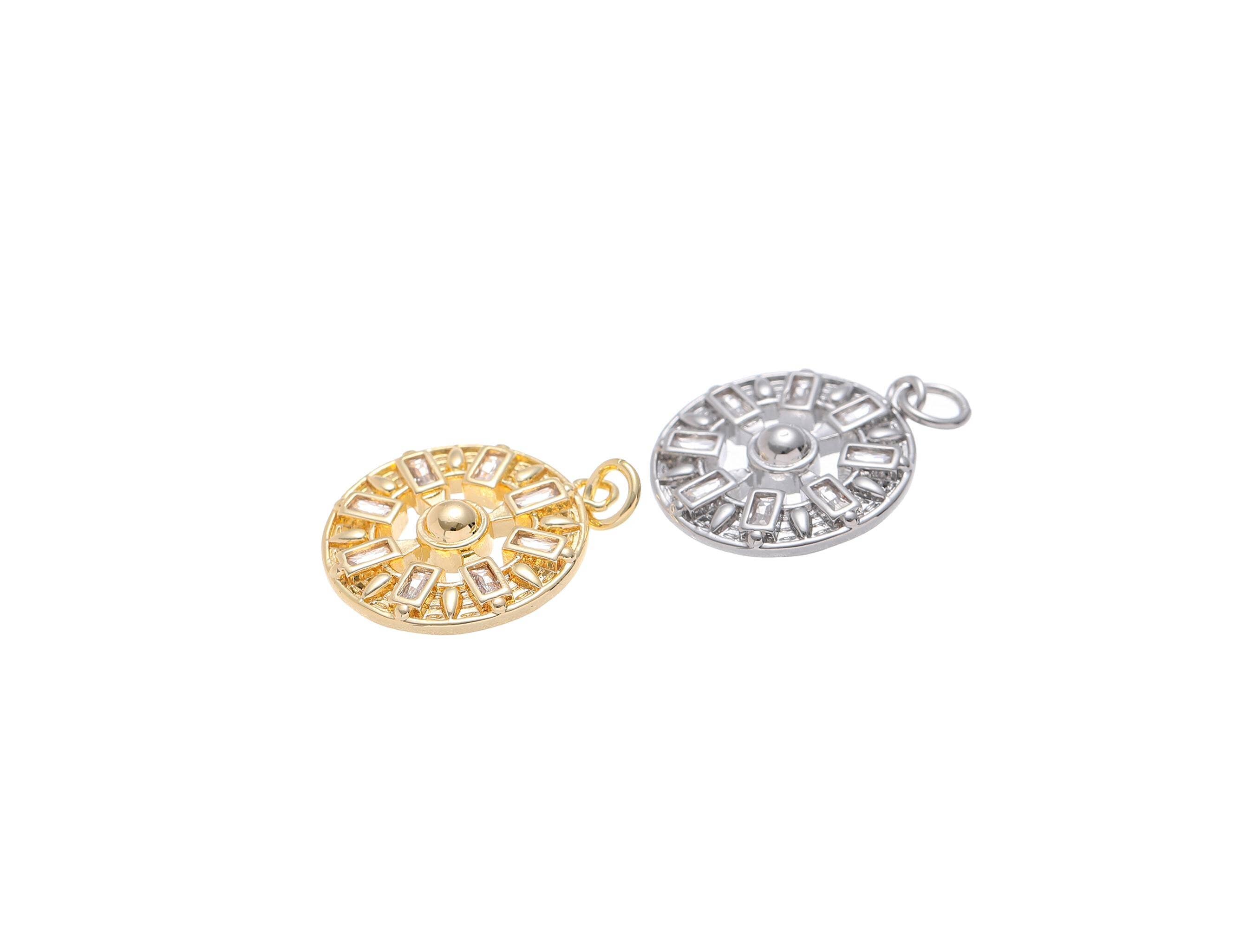 Jewel Pledge - Wholesale Individual Charm/Pendant - Gold/Silver Plated Geometric Sun Burst Medallion CPG-CPS1422