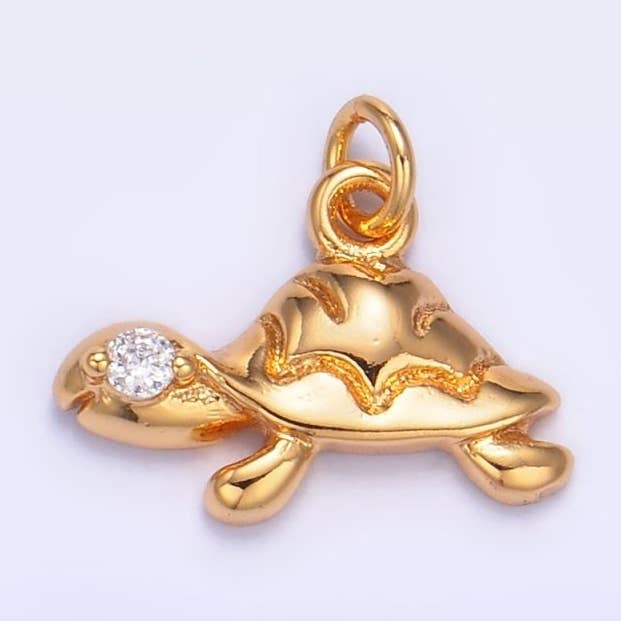 24K Gold Filled CZ Turtle Tortoise Animal Charm | W278 for wholesale by Aim Eternal