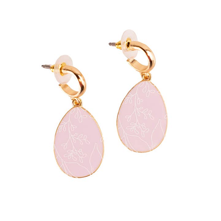Lillian Egg Earrings Pink/Gold 1.25x.75 for wholesale by The Royal Standard