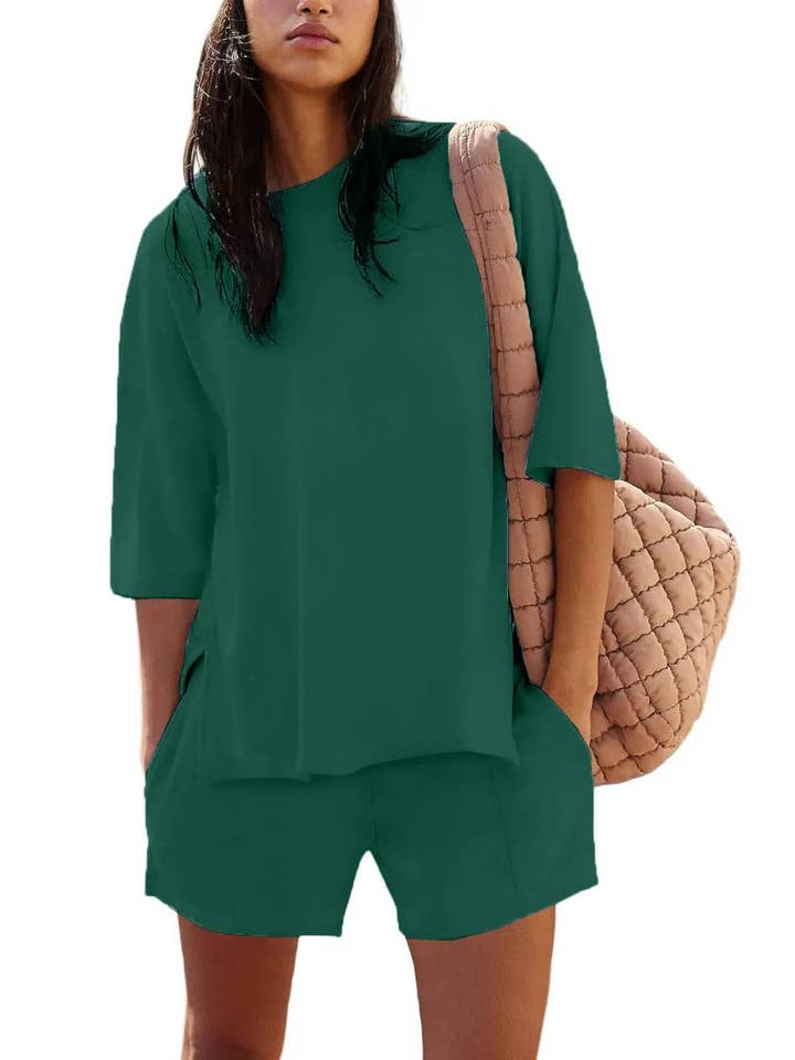 Rosa Clothing - Wholesale Top & Short Set (NOT Loungewear) - Women's - crewneck short sleeve oversized t-shirt & short casual set3