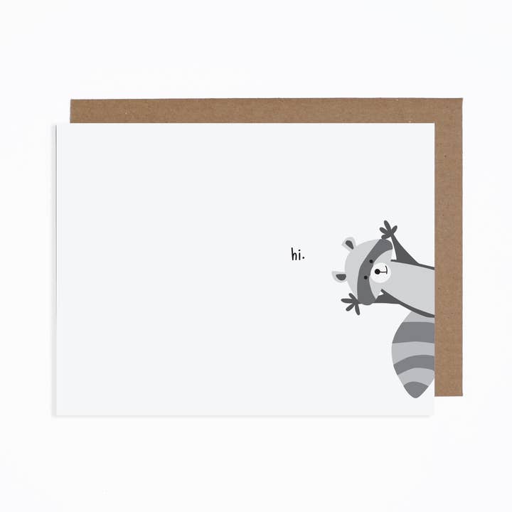 Raccoon Hello Card for wholesale by carolyndraws