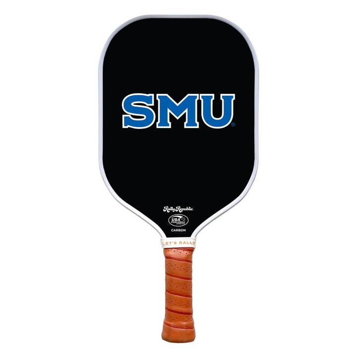 SMU Mustangs Black Blue SMU Word Mark Pickleball Paddle (B2B) for wholesale by Rally Republic