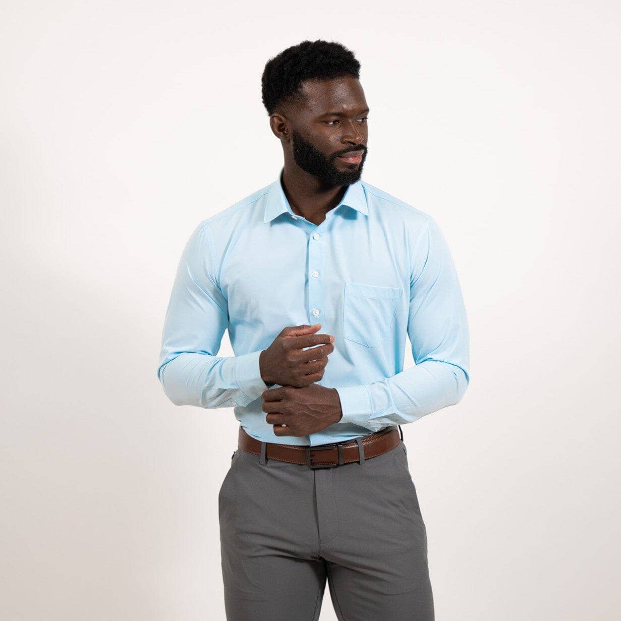 Tough Apparel - Wholesale Button Down Shirt - Men's - Blue Hustle Dress Shirt - Long Sleeve15