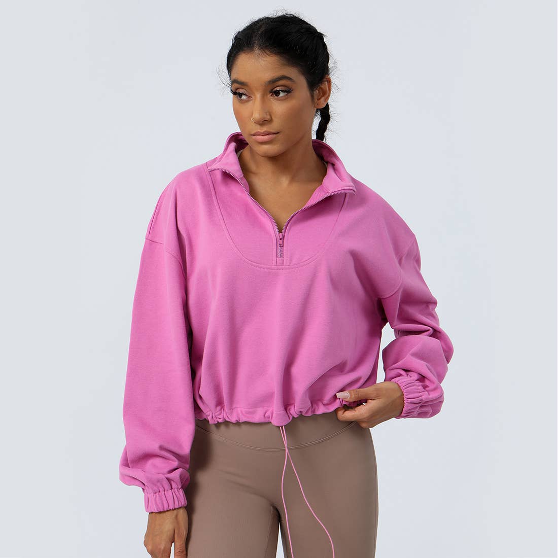 Sodalemon - Wholesale Athletic Jacket - Women's - Women Fitness Hoodie Half Zipper Drawstring Sport Jacket0