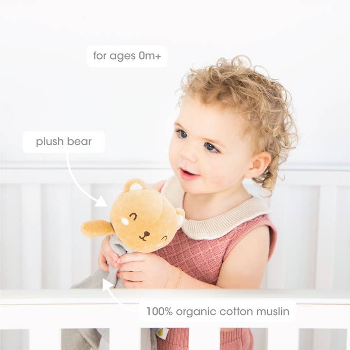 Pearhead - Wholesale Security/Cuddle Blanket - Baby - Bear Snuggle Blanket, Organic Cotton Muslin Lovey