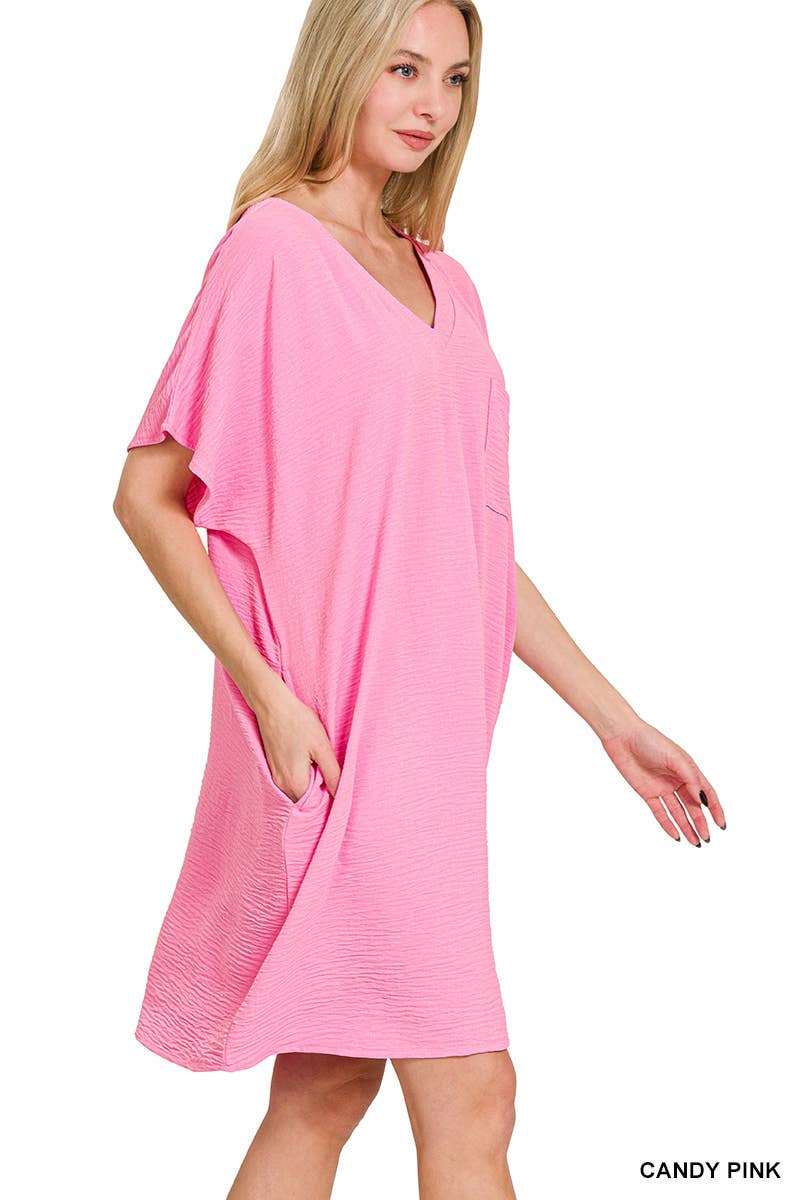 42POPS – wholesale Klänning - Dam – .Woven Airflow V-ringad T-shirtklänning med fickor1