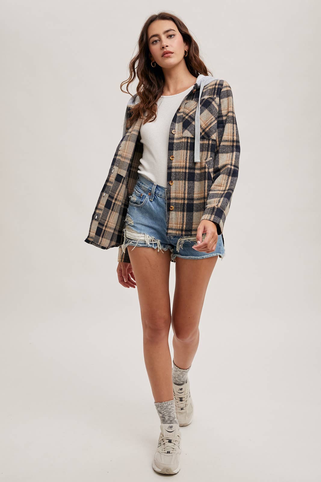 Bluivy – wholesale Shirt Jacket/Shacket - Women’s – HOODED FLANNEL BUTTON FRONT SHIRT JACKET14