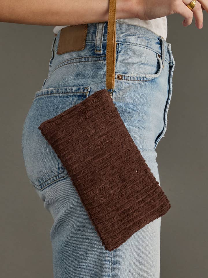 Brown Corduroy Wristlet for wholesale by Panache Apparel Co.