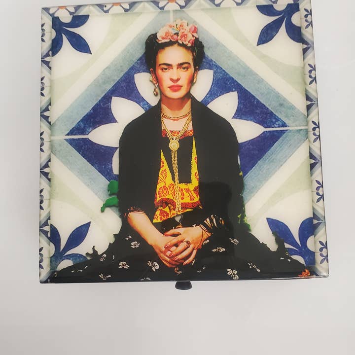 Frida, Mexican art, Museum Art, Mexican Tile, jewelry box, for wholesale by Lucy Lu Designs