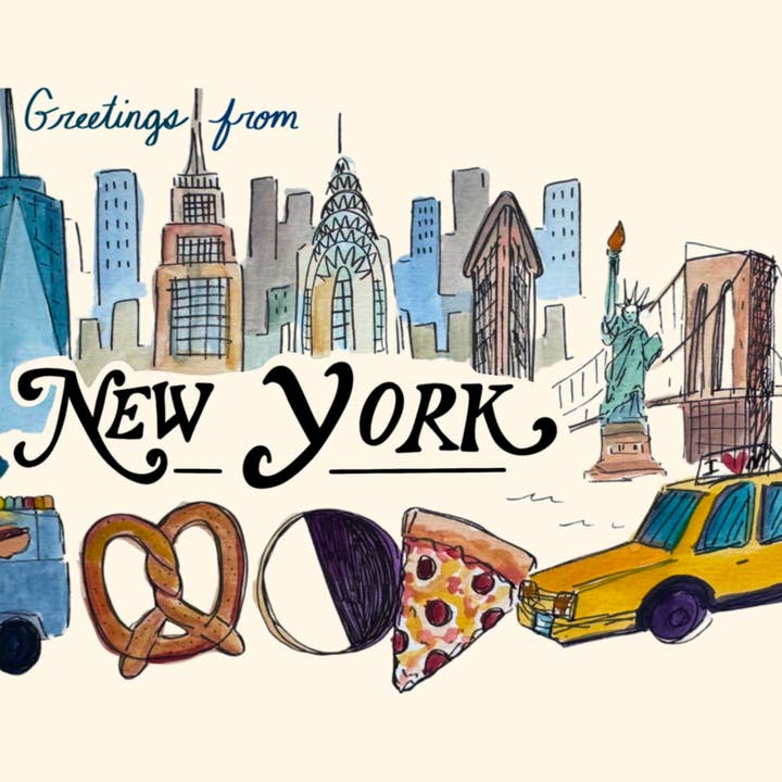 Laurel Greenfield Art - Wholesale Christmas Card - Greetings from New York City Card with Skyline1