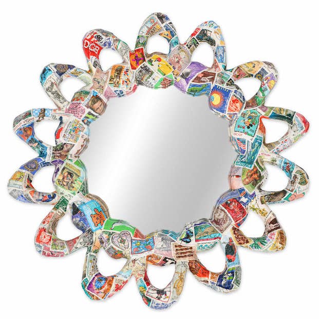 "Petals, World Stamps" Mirror for wholesale by Mirrors Decorated