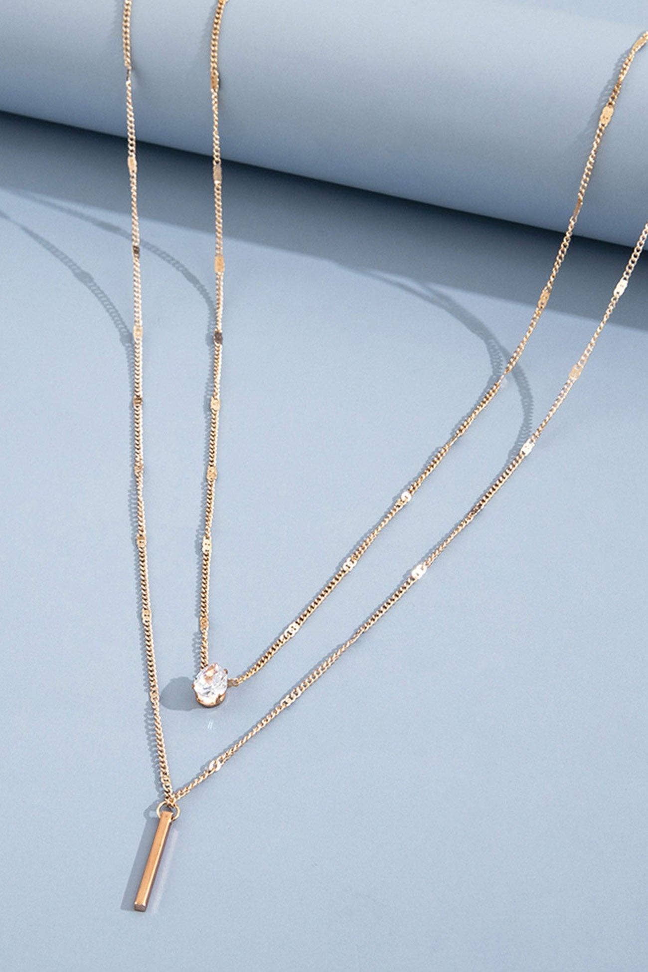 WoodWristCo - Wholesale Halskettinghanger - Gestapelde ketting met rhinestone kwastje en hanger2